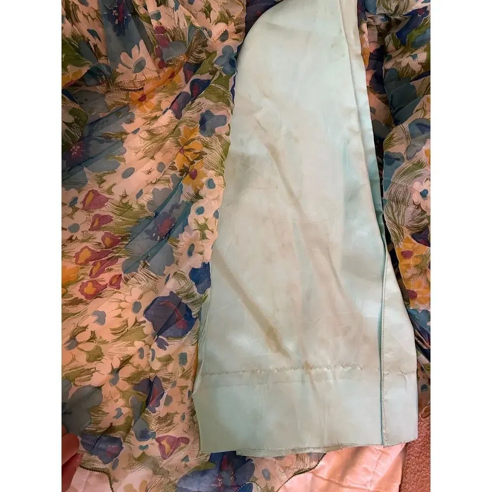 Vintage 60s 70s Floral Plissé Accordion Pleated Palazzo Pants, 28–30 Waist